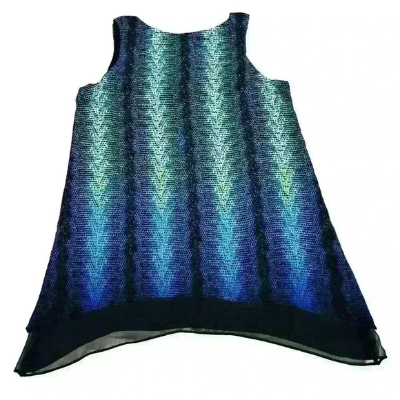 Worthington Womens Size Medium Multi Color Sleeveless Blouse Chiffon Hi Low Hem - Picture 9 of 11